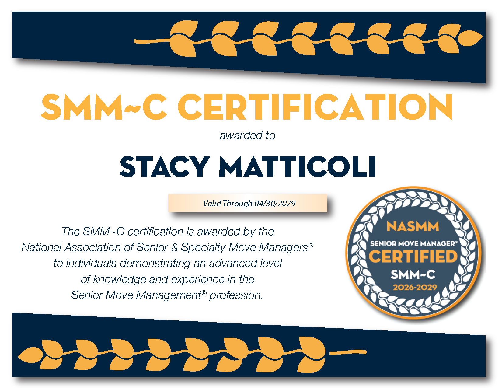 senior move management cerfitication expires 4-30-2029
